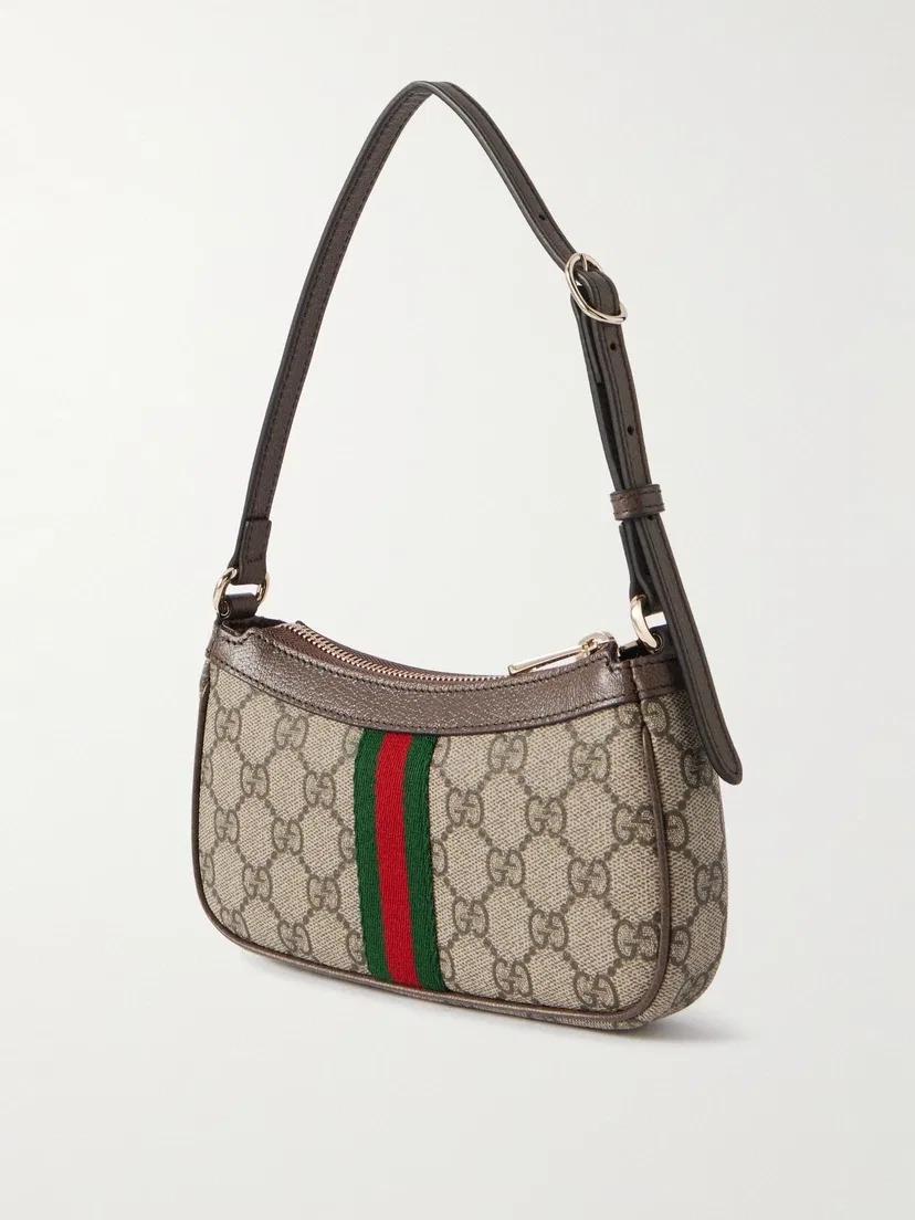Миниатюрная сумка через плечо Ophidia из канваса с принтом, кожаной отделкой GUCCI, бежевый — фото 3