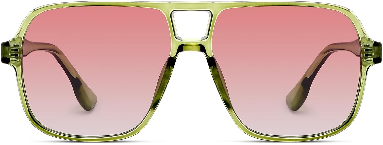 

Классические ретро-солнцезащитные очки-авиаторы для женщин и мужчин, большие, модные, квадратные, винтажные, с двойной перемычкой, модель FZN821 Fozono, Green/Gradient Pink