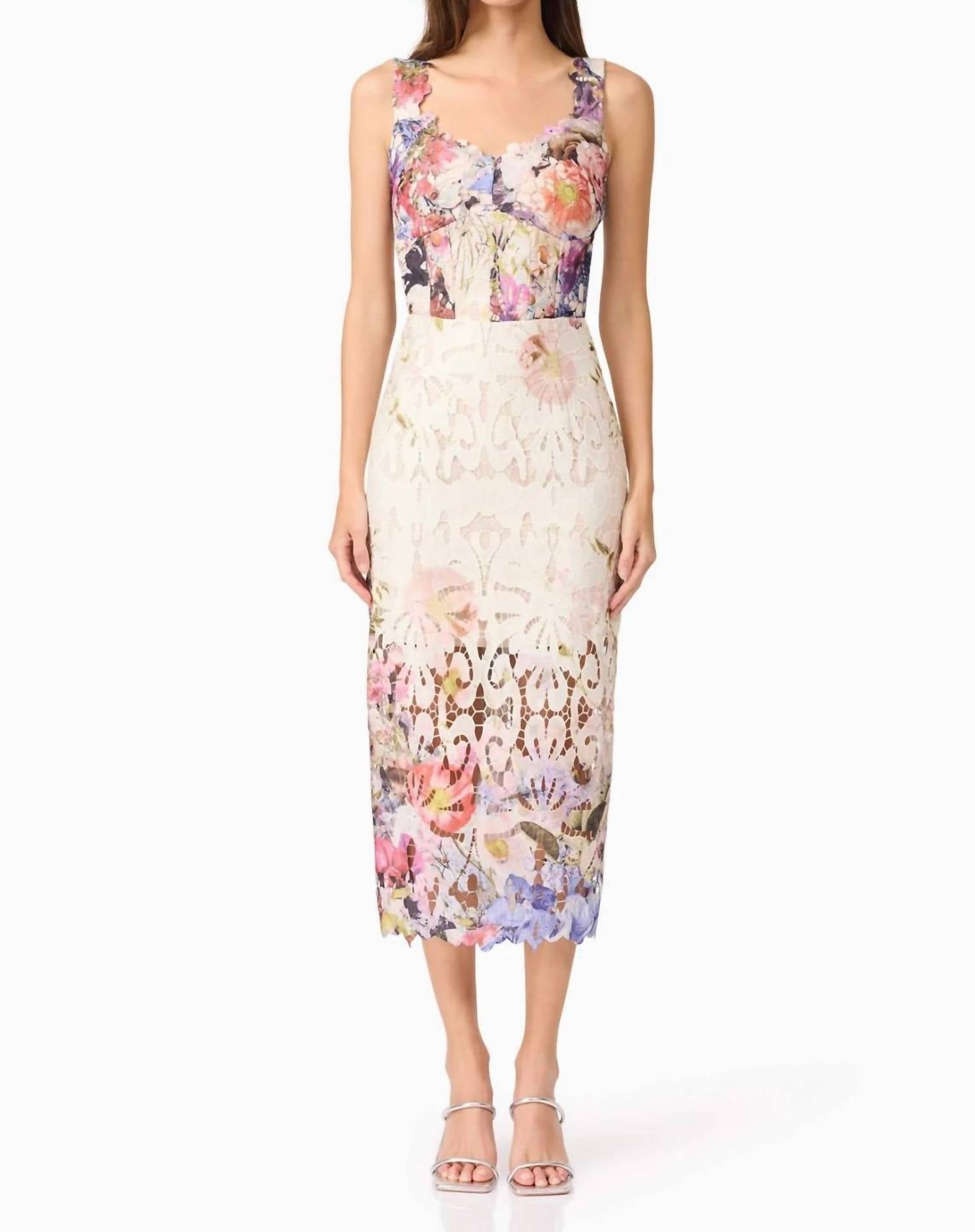 

Матовое кружевное миди-платье с цветочным принтом ELLIATT, мультиколор