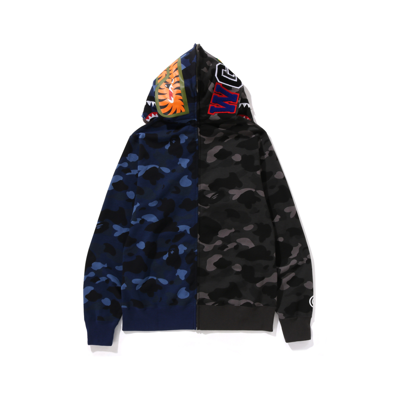 Футболка Bape Color Camo Separate Shark Full Zip Hoodie A BATHING APE, черно-синяя мультиколор BKC — фото 4