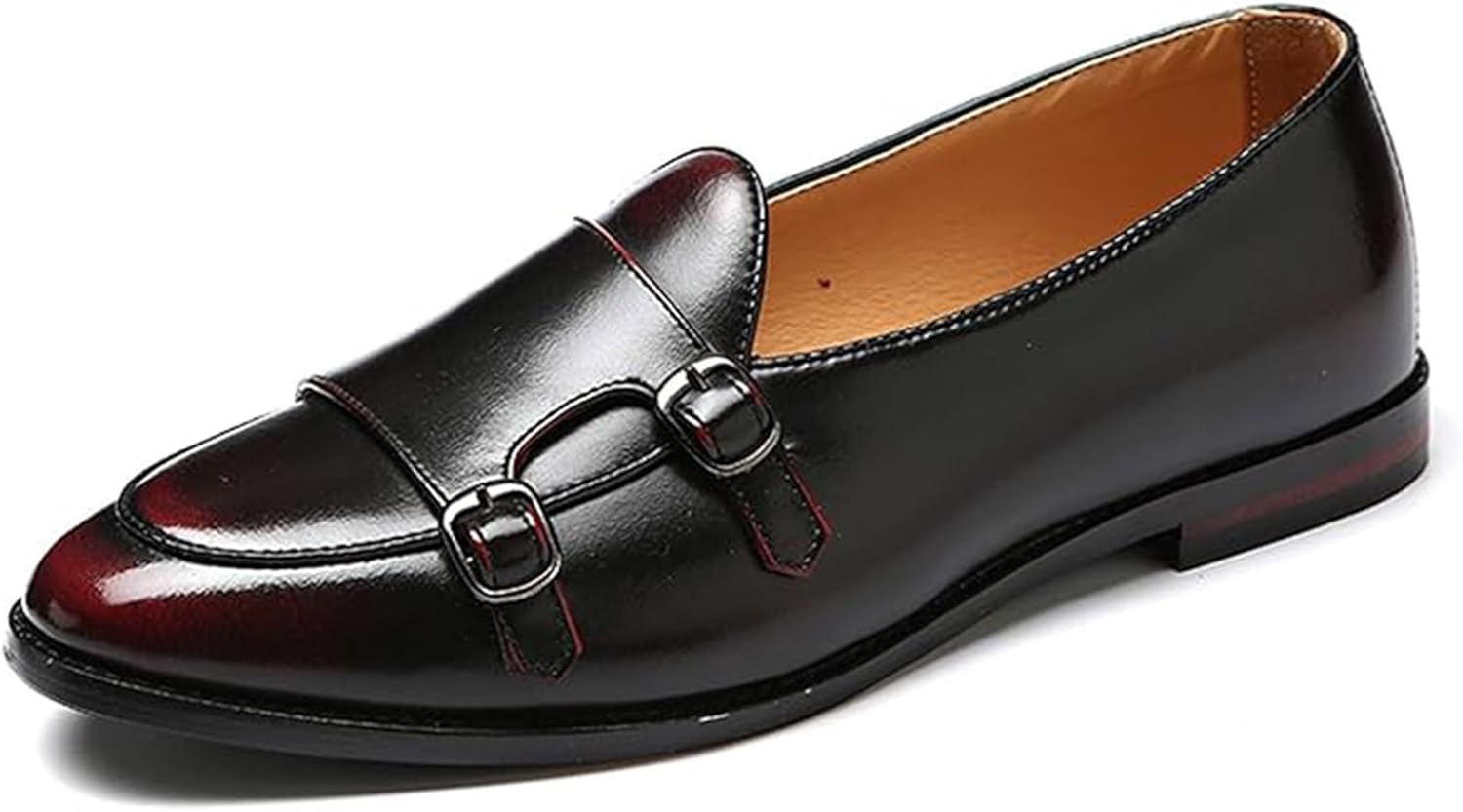 

Мужские оксфорды на платье с острым носком, низким вырезом, двойным ремешком-монком, повседневные ручной работы Xinduoyu, красный