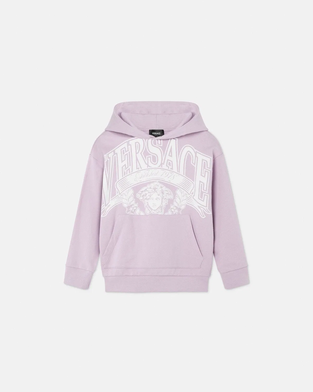 Детская толстовка с капюшоном из хлопкового трикотажа с принтом Versace, фиолетовый
