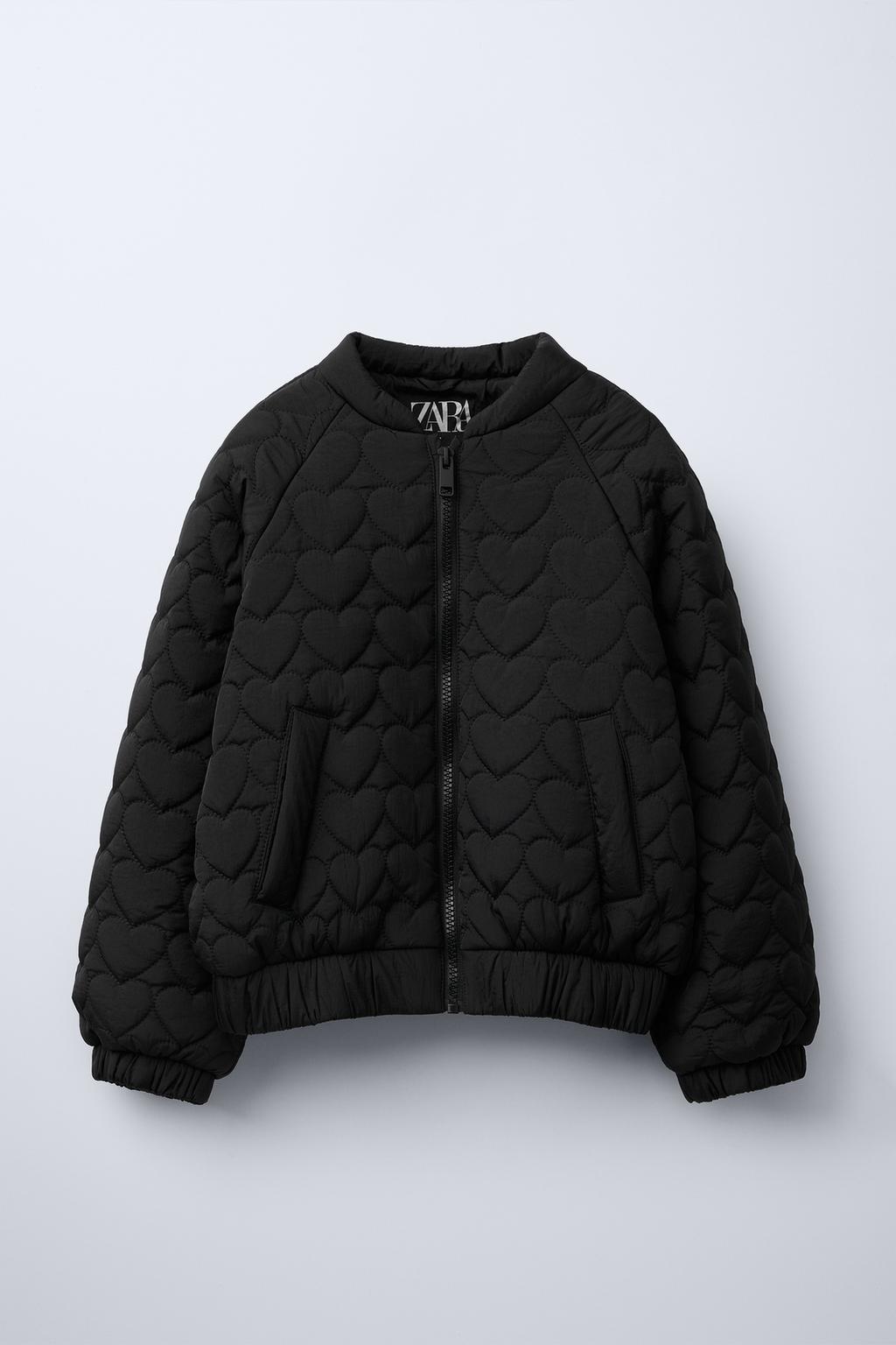 

Стеганая куртка-бомбер с сердечками ZARA, черный