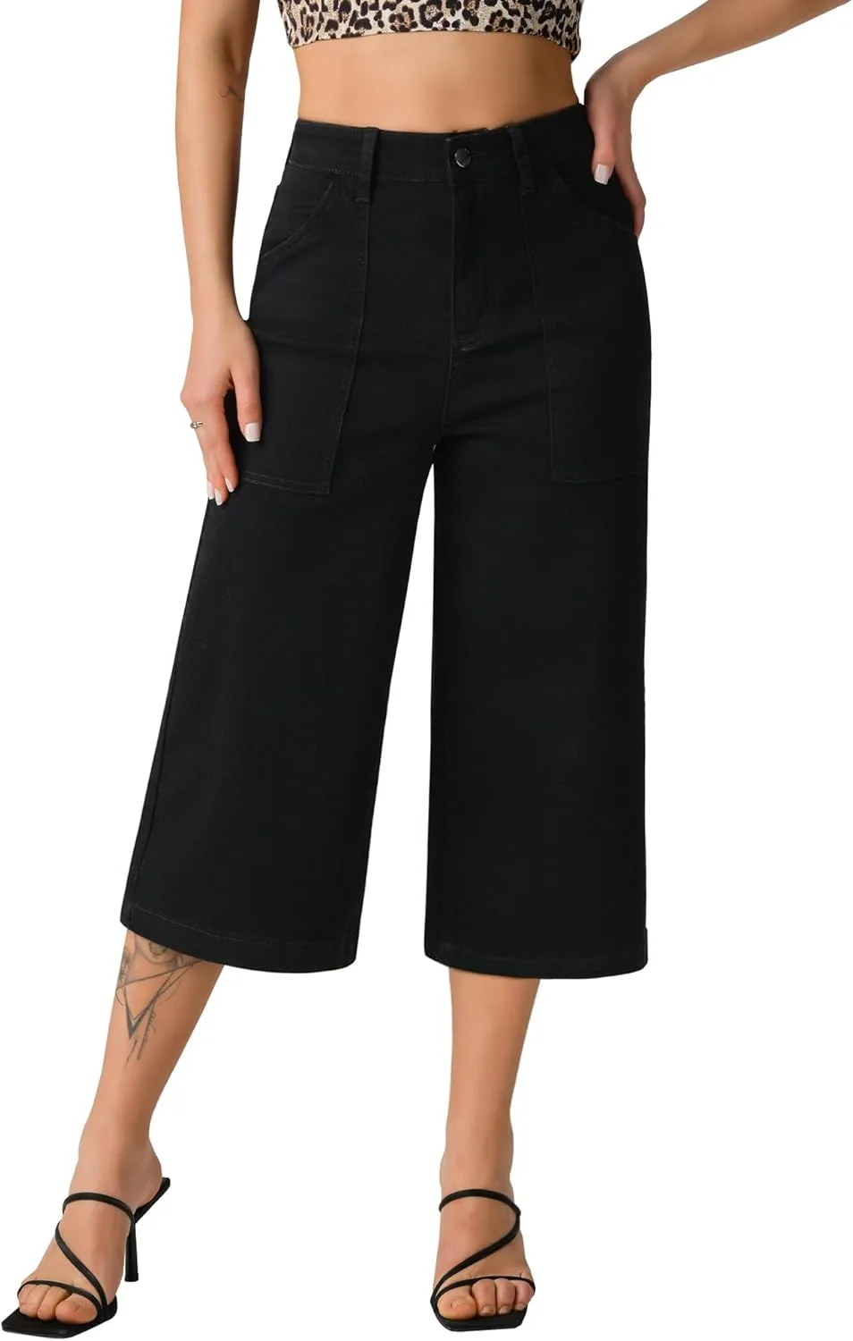 

Roswear женские широкие капри-брюки Stretchy High Waisted Loose Denim