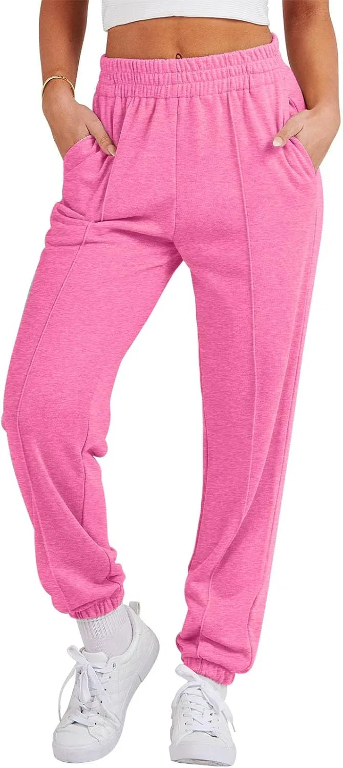 Спортивные брюки с утяжкой внизу, высокие, свободные, с карманами, A01_hot Pink