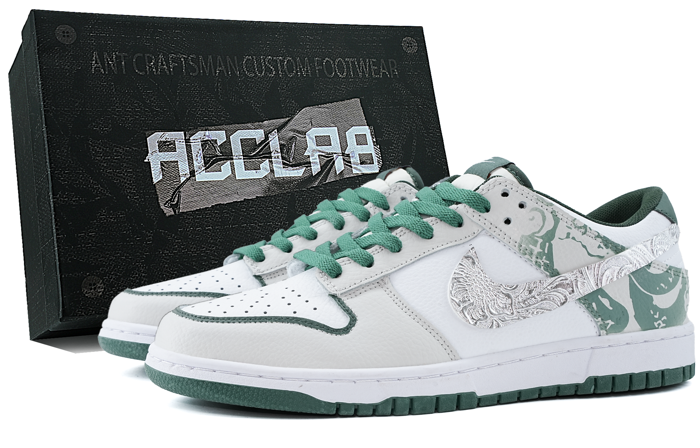 

Nike Кроссовки для скейтбординга Dunk, износостойкие, нескользящие, низкие, мужские, белые, серо-зеленые