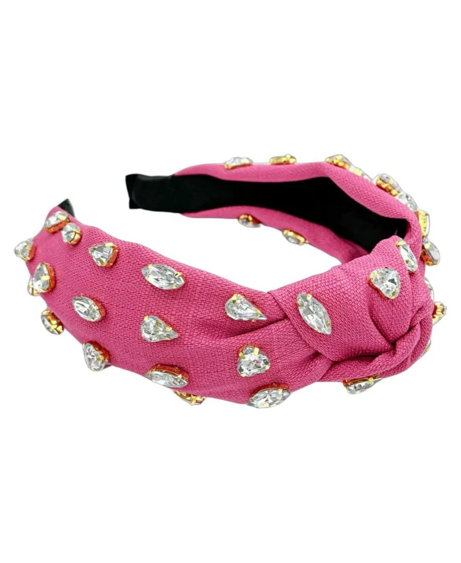 Headbands of Hope Традиционная женская плетеная повязка на голову - ярко-розовый цвет с драгоценным камнем