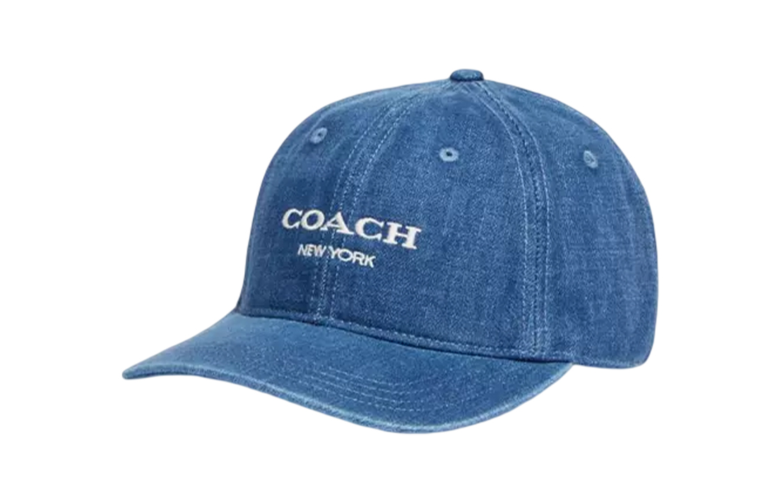 

COACH Хлопковая бейсболка с полиэстером и натуральной кожей женская синяя, Blue