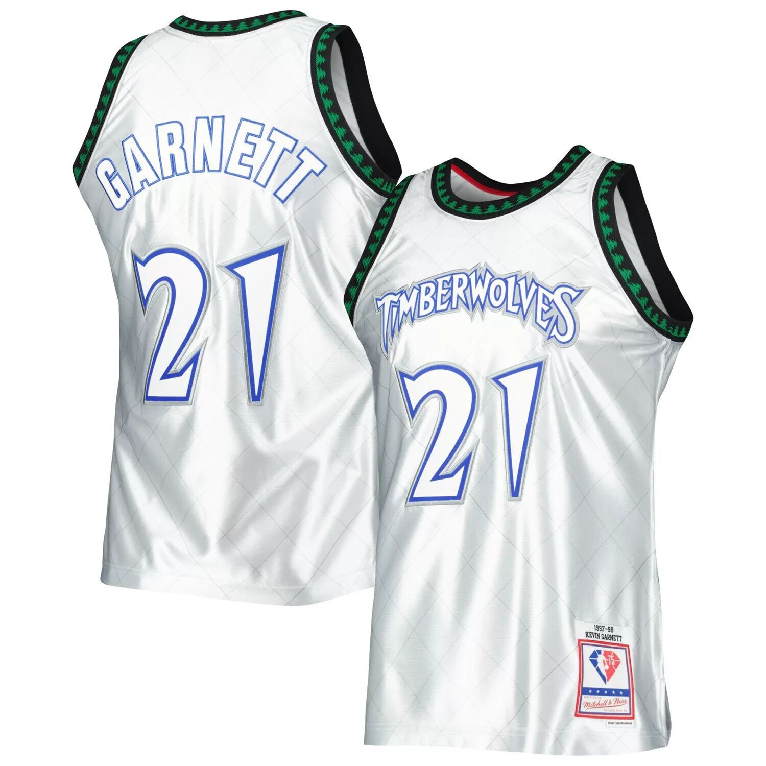 

Мужская майка Mitchell & Ness Kevin Garnett Platinum Minnesota Timberwolves 1997-98 Hardwood Classics, посвященная 75-летию Swingman