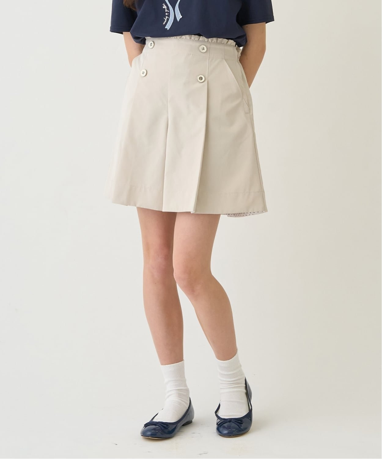 Брюки-кюлоты с защипами на пуговицах Pom ponette junior, Light beige