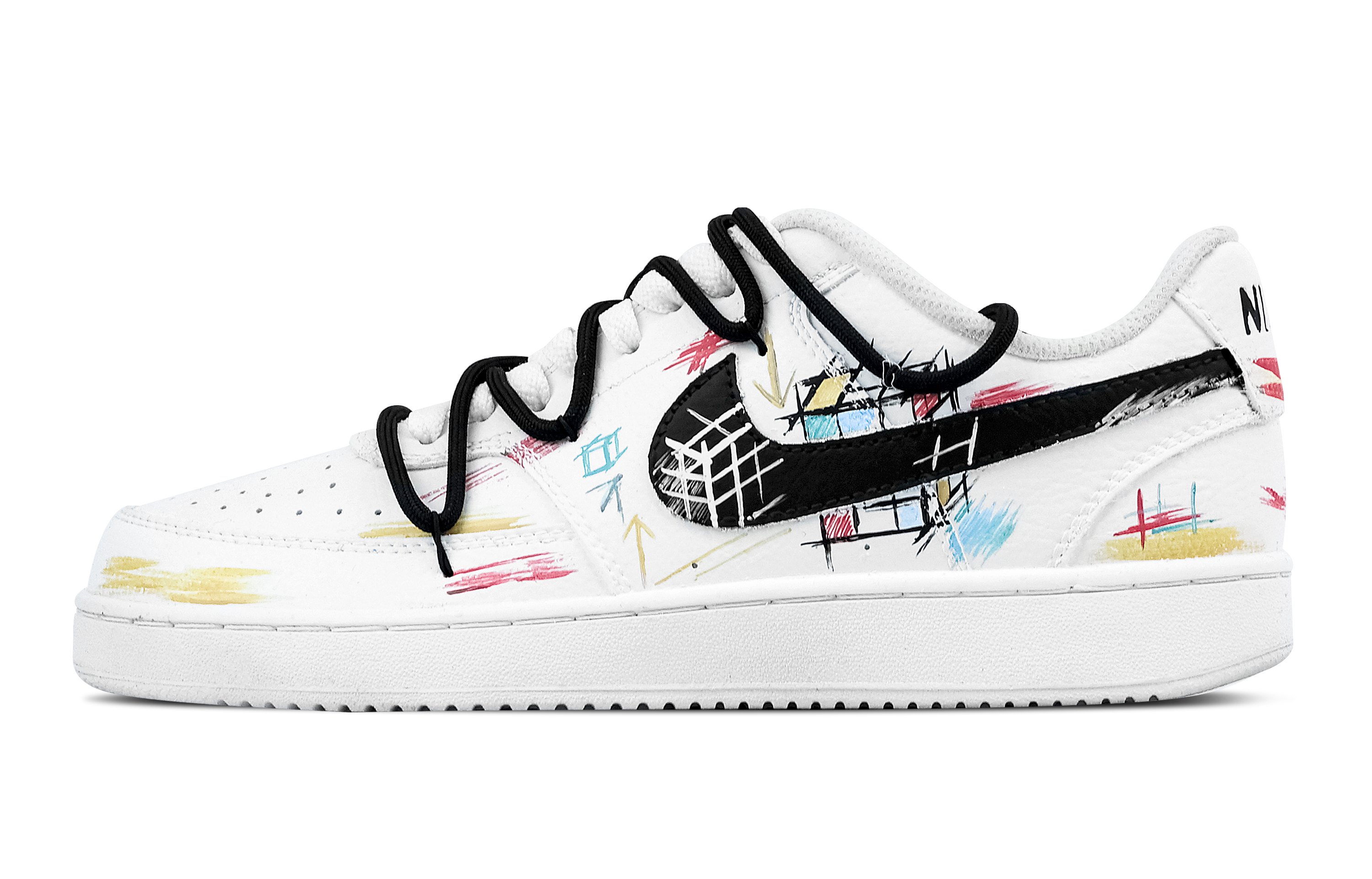 

Nike Цветовая палитра Court Vision 1 Magic Cubes, износостойкие низкие кроссовки для скейтбординга, мужские, белые, черные