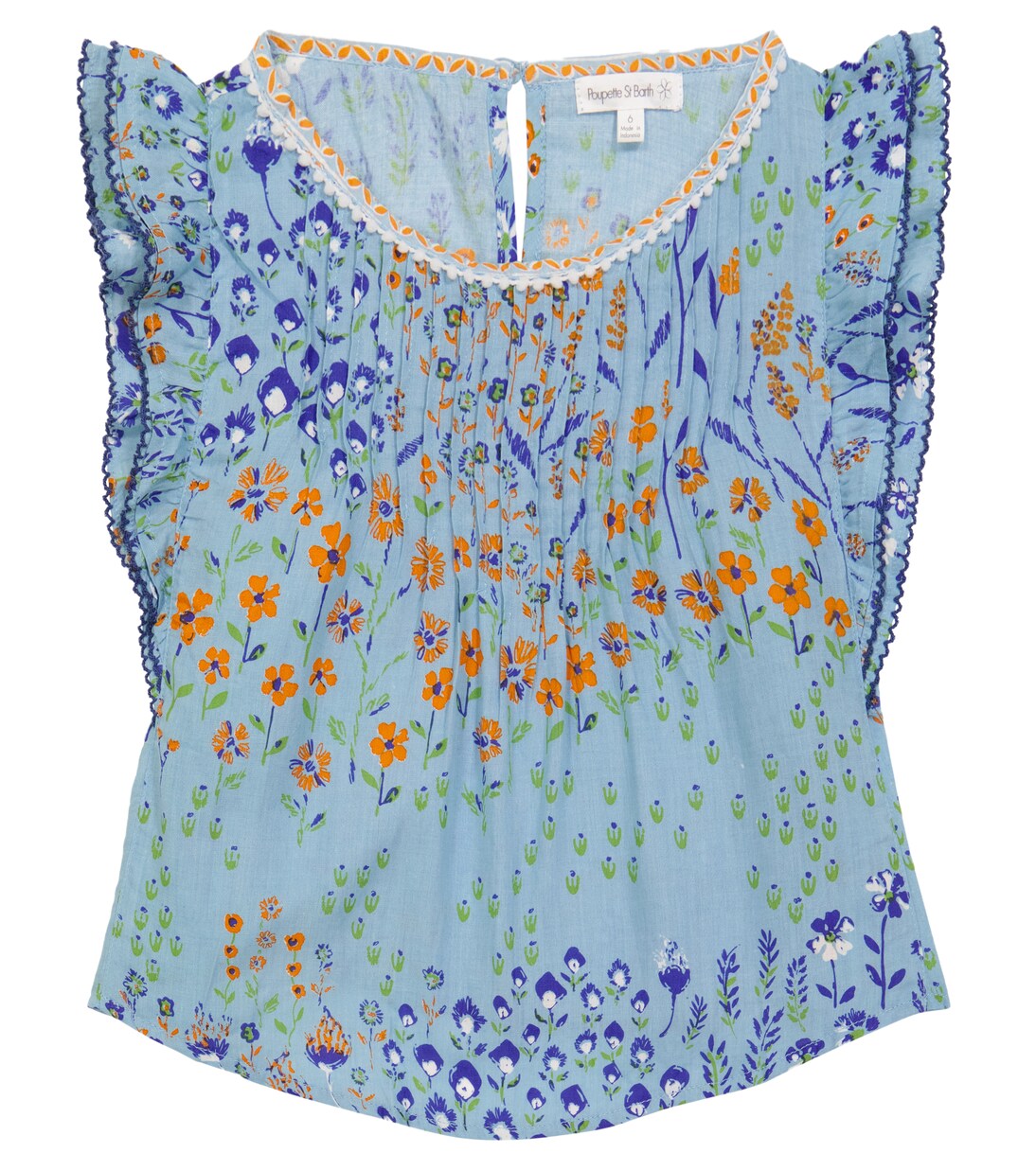 

Блузка с цветочным принтом янтарного цвета Poupette St Barth Kids, Sky Blue Bouquet Bqs