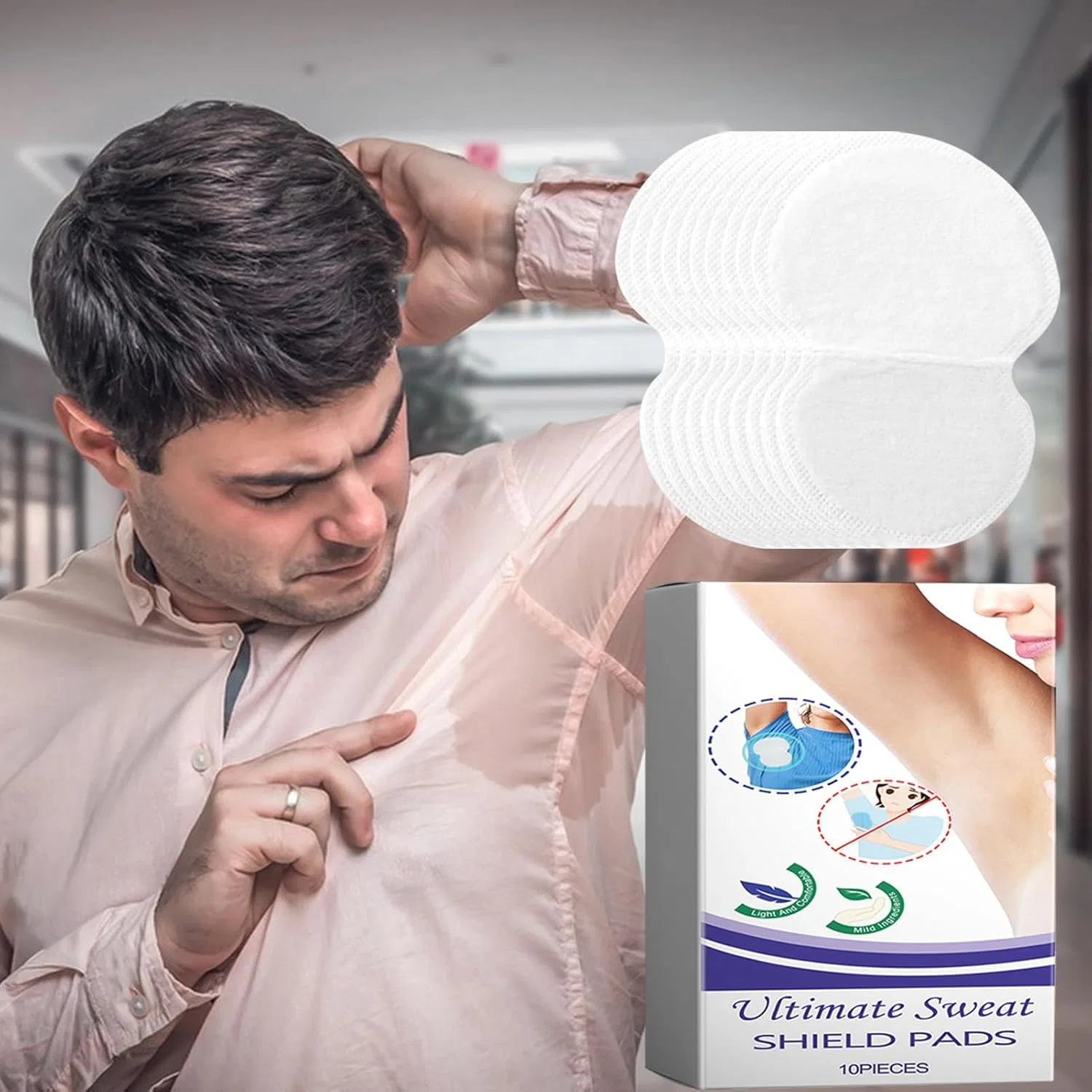 Потные прокладки для подмышек Under Arm Invisible Sweat Guard, 10 шт, белые — фото 2