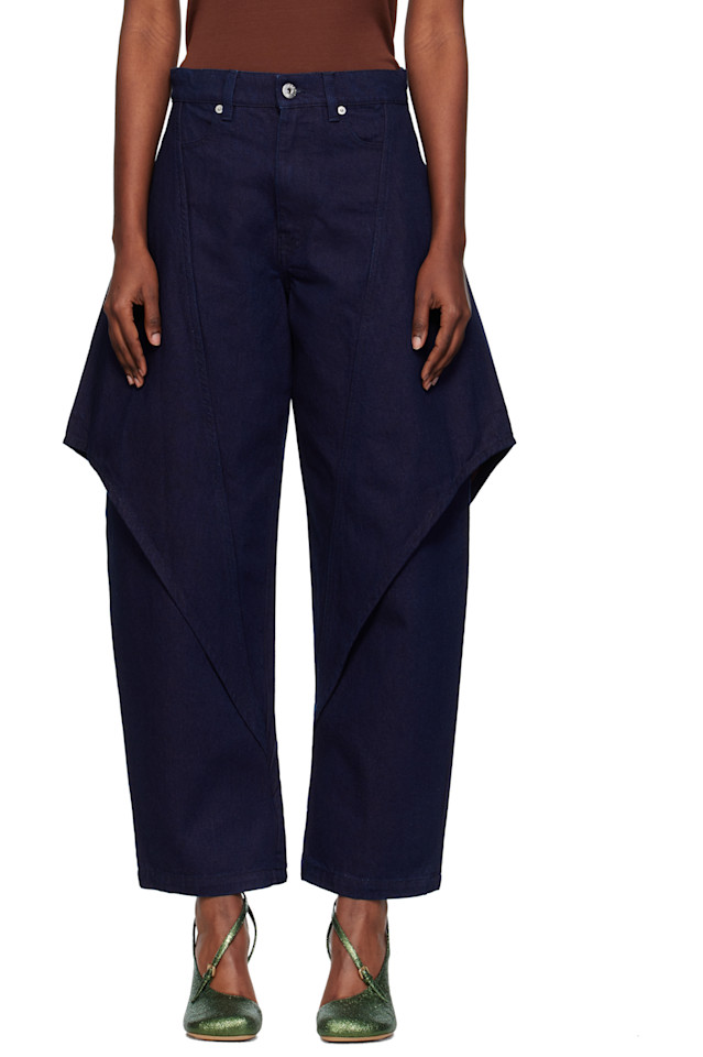 

Jw Anderson Укороченные джинсы темно-синего цвета с рельефным рисунком