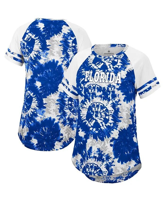 

Женская футболка Royal and White Florida Gators Annie Oversized с принтом тай-дай реглан Colosseum