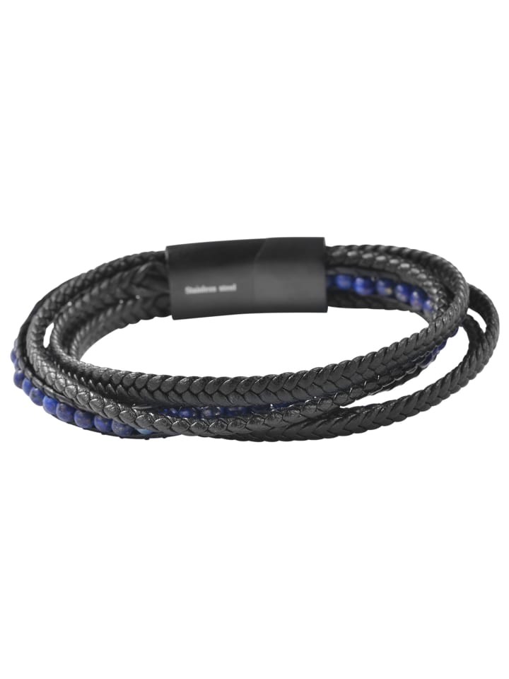 

Adeliás Браслет унисекс - кожаный браслет с лазуритовой отделкой, 21 см, черный