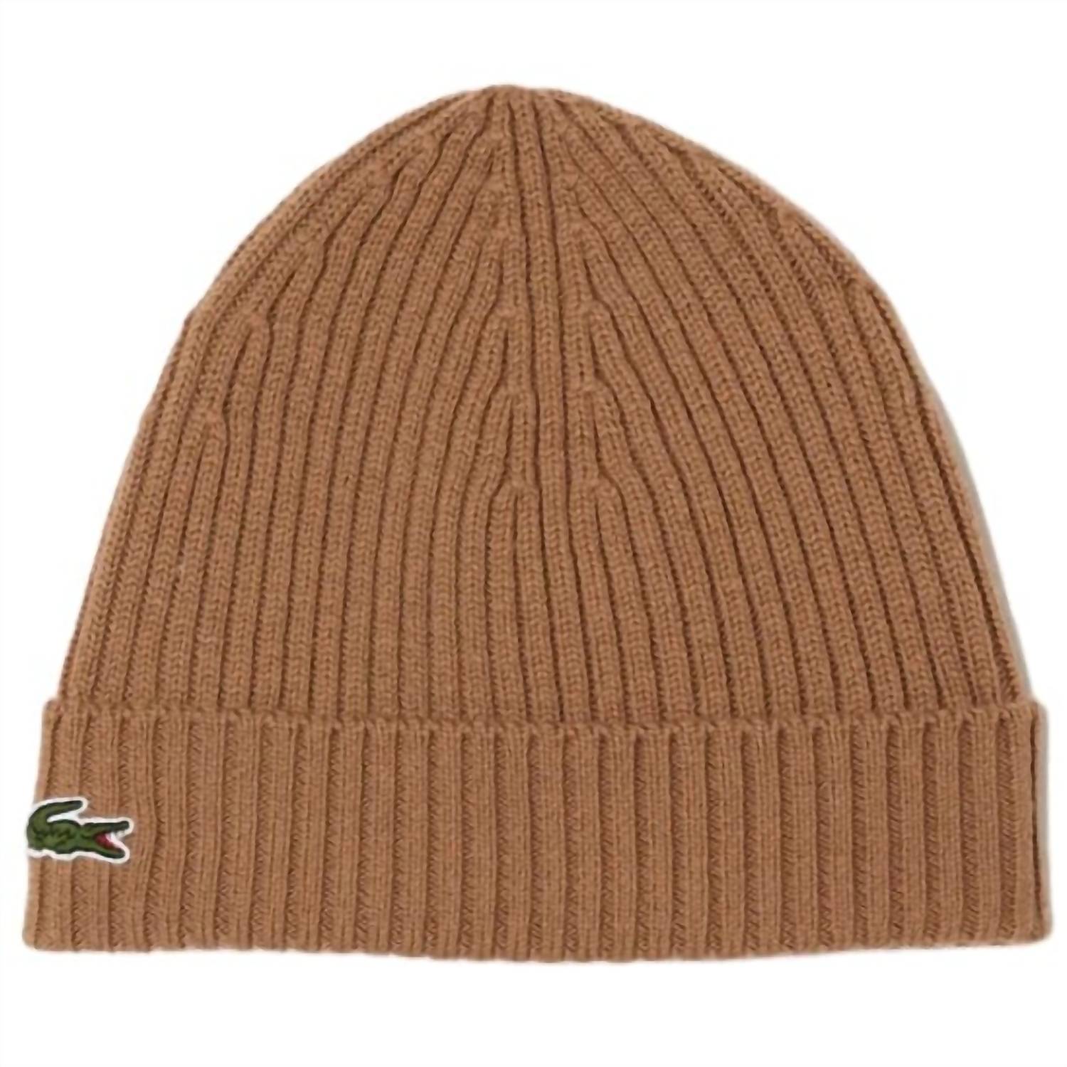 

Шерстяная шапка в рубчик - унисекс, коричневый цвет Lacoste