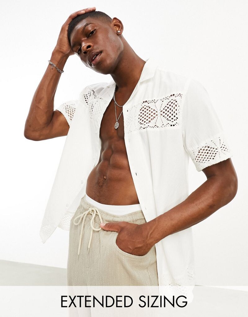 

Белая хлопковая рубашка с кружевными вставками ASOS DESIGN revere