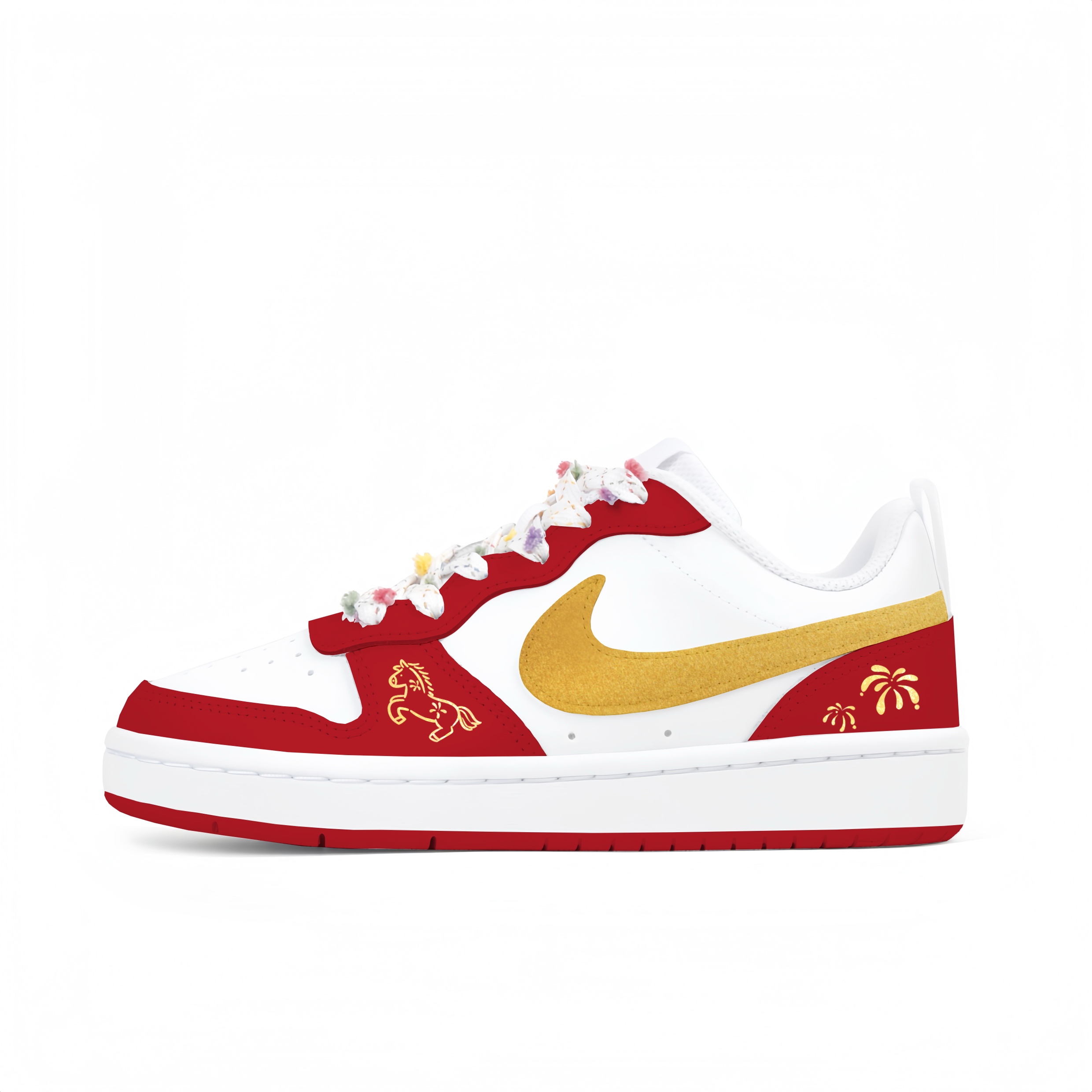 

Nike Court Borough Pointillism, Blazing Pony Abrasion Resistant Low top Kids' Skateboarding Shoes Red White Gold