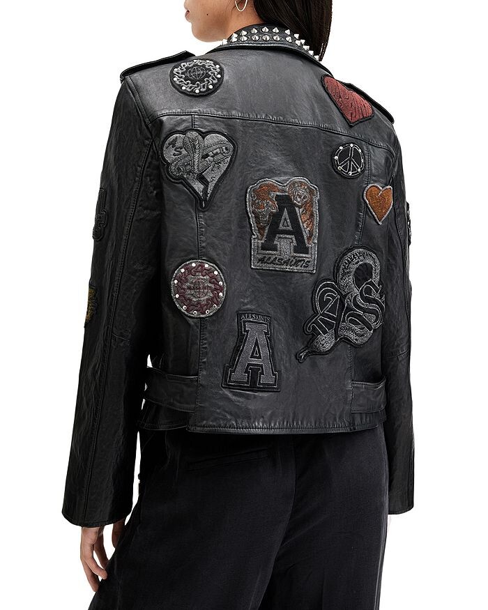 

Кожаная байкерская куртка ALLSAINTS для колледжа, черный