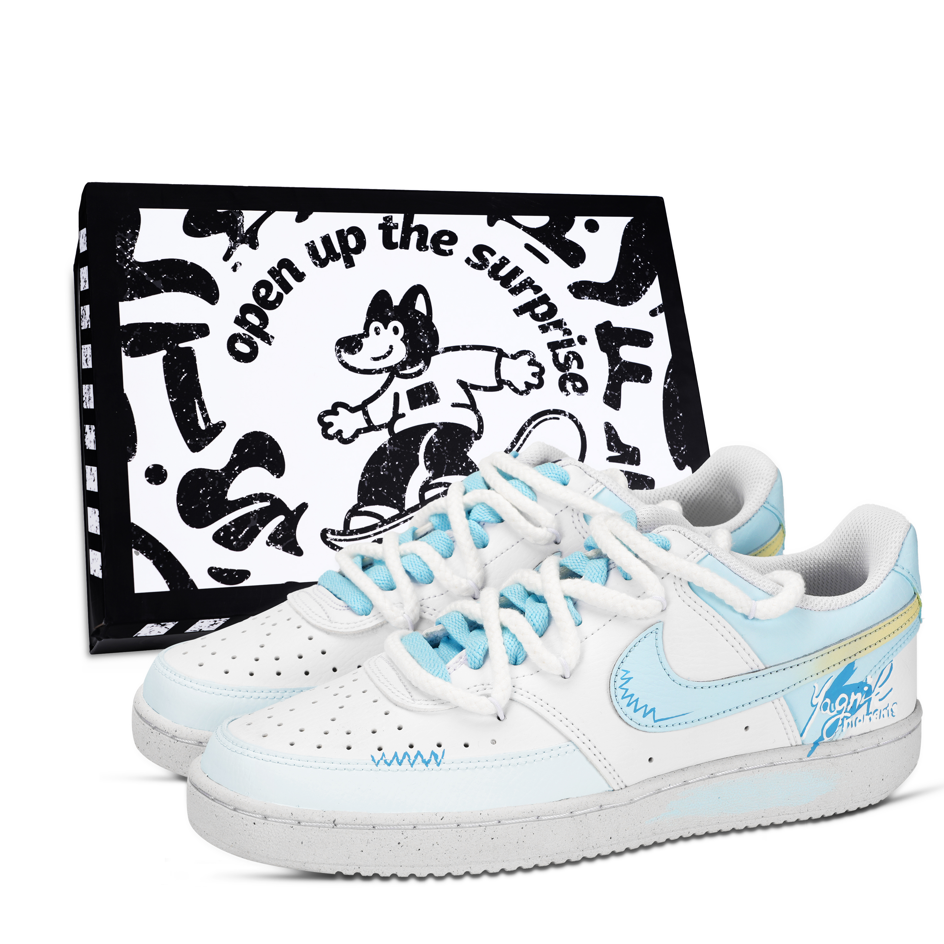 

Nike Кроссовки Court Vision 1 Lightning Graffiti Box, износостойкие, низкие, для скейтбординга, мужские, сине-белые