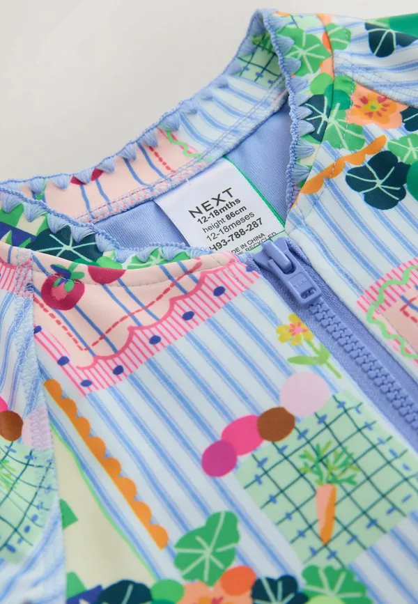 Купальник стандартного кроя с длинными рукавами Next, Blue Stripe Vegetable Print — фото 2