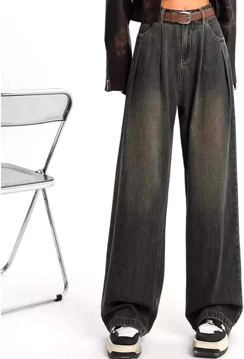 Женские джинсы Vintage High Waist Wide Leg с фактурной отделкой, свободный крой в уличном стиле Generic, Gray9 — фото 2