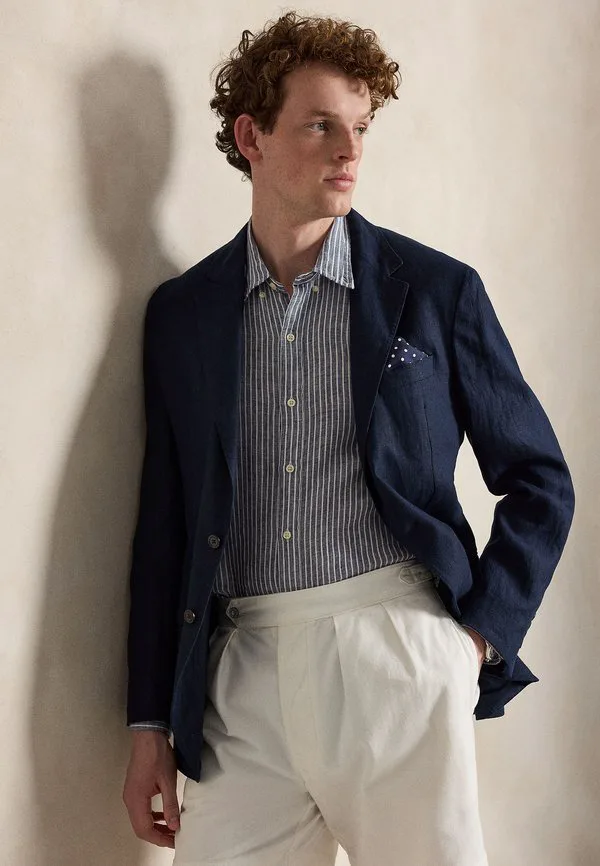 Приталенная полосатая льняная рубашка Polo Ralph Lauren, Navy/White — фото 4