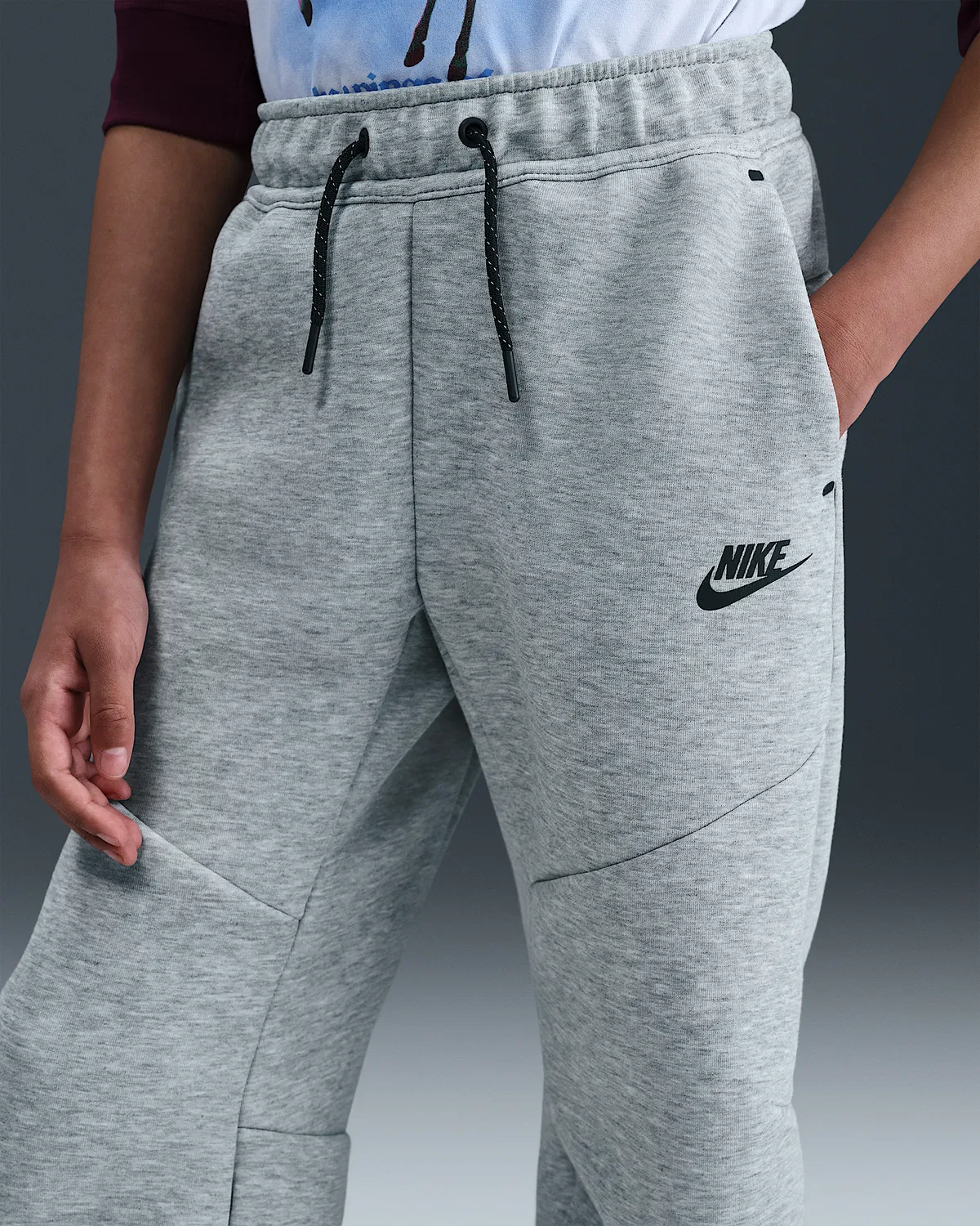 Детские (мальчиковые) штаны с открытым низом Nike Sportswear Tech Fleece, Dark Grey Heather/Black/Black — фото 3