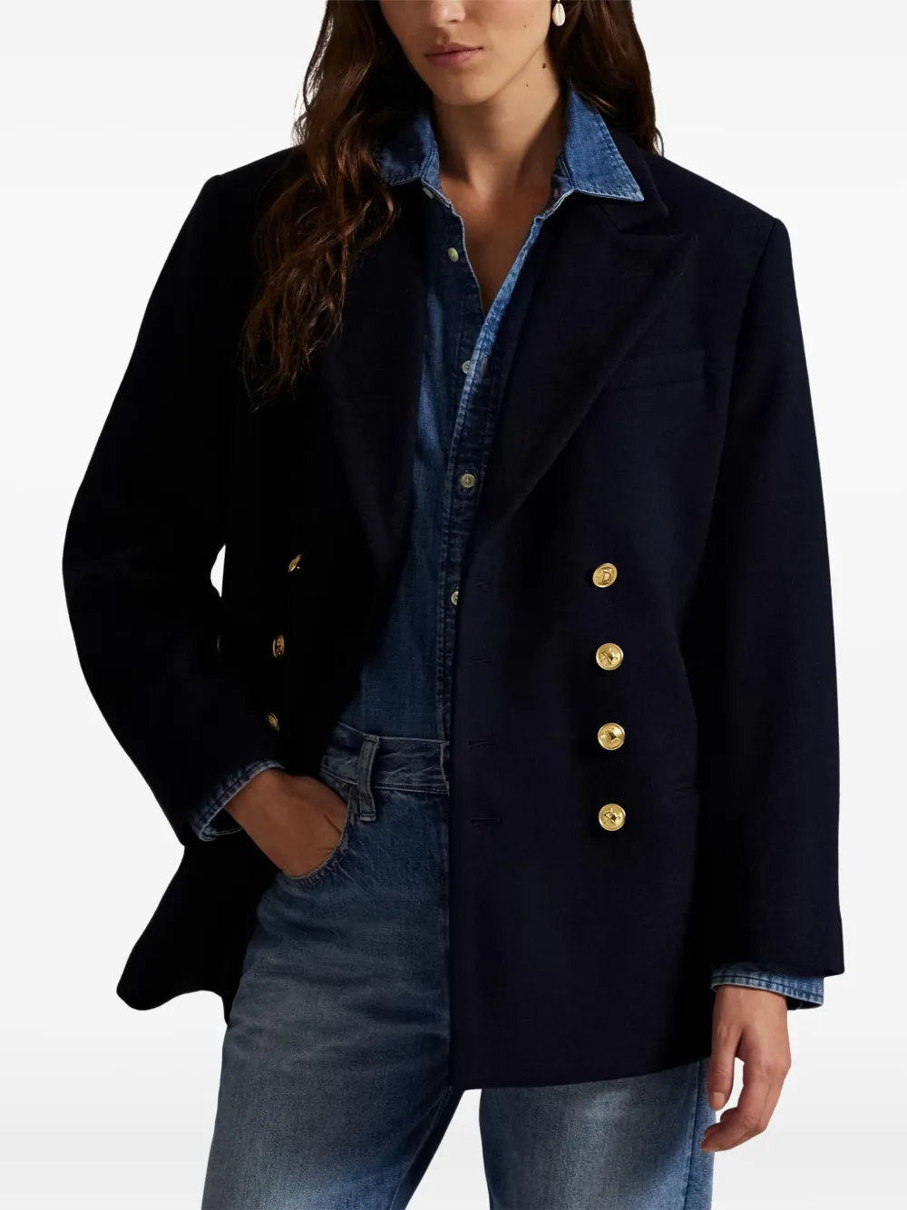 Двубортный пиджак с длинными рукавами POLO RALPH LAUREN, синий — фото 3