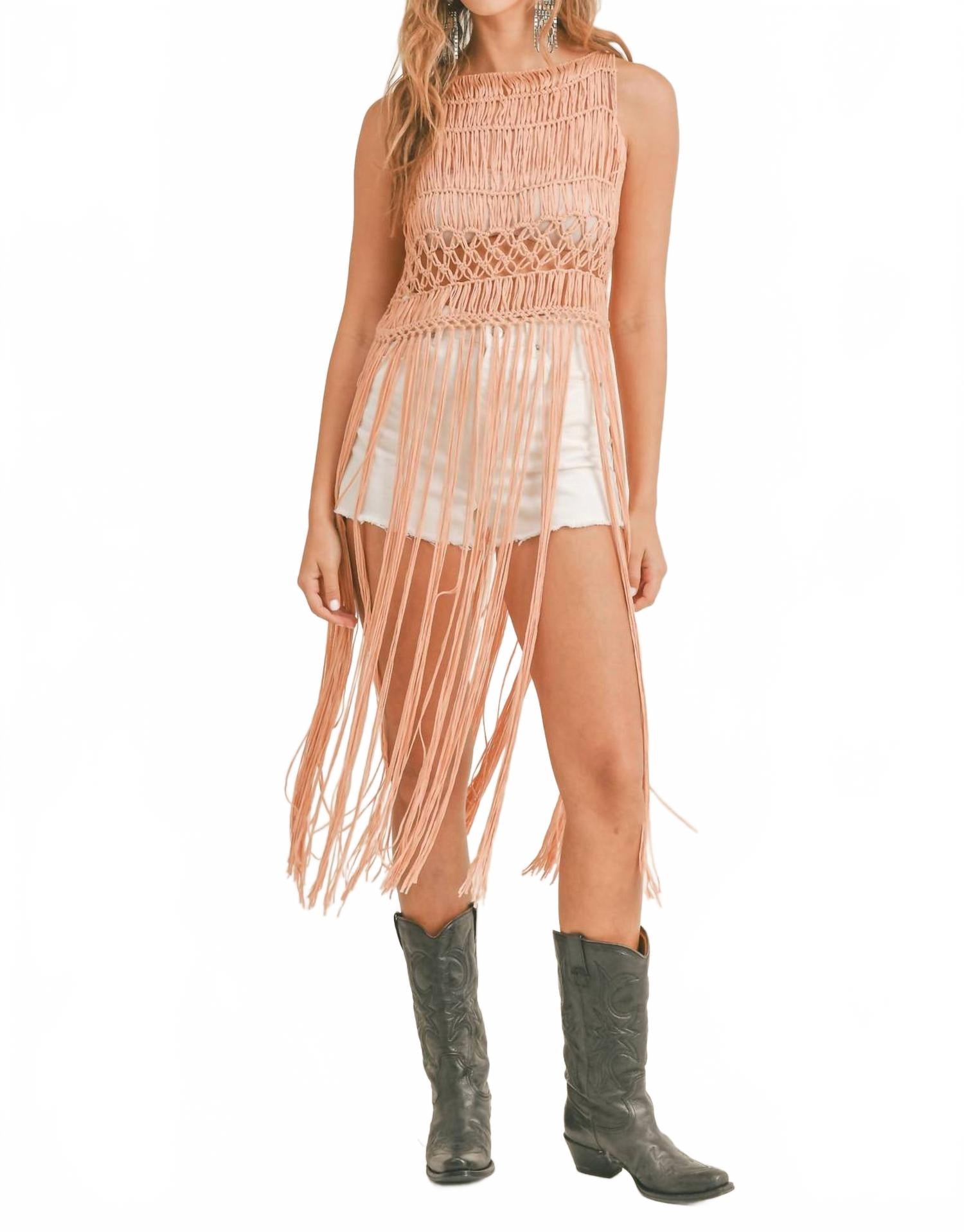 

Вязаный топ с бахромой розового цвета Mable, розовый