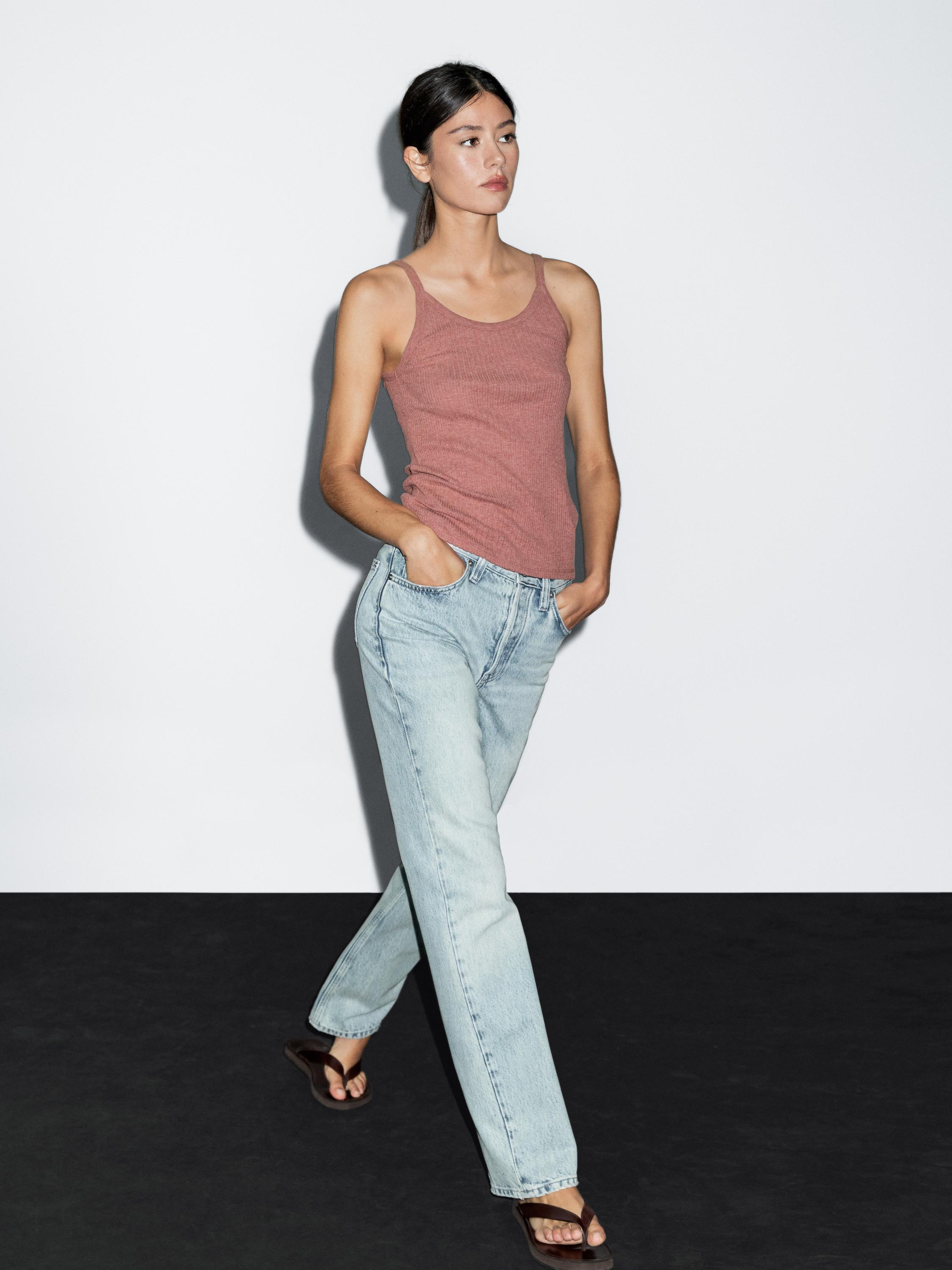 

Топ из 100% хлопка-меланжа на бретелях Massimo Dutti, Chalk Pink