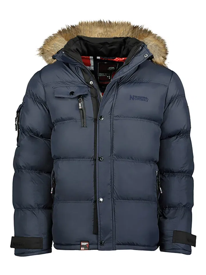 Парка с капюшоном и искусственным мехом Geographical Norway, темно-синий