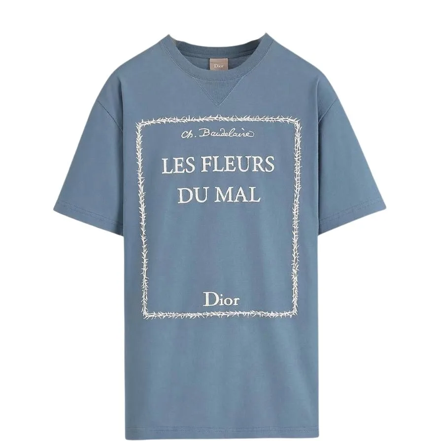 DIOR Футболка мужская синяя с круглым вырезом умеренно прямого кроя