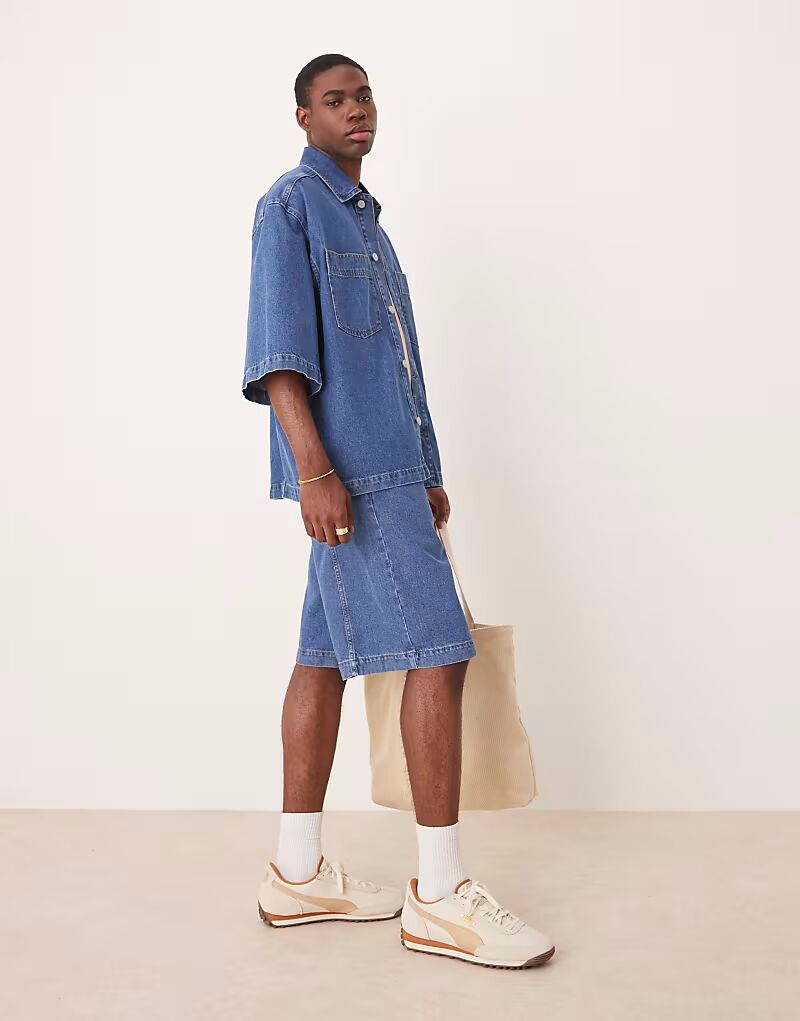 

Длинные джинсовые шорты Coord с отделкой швов, цвет средне-синий Asos Design