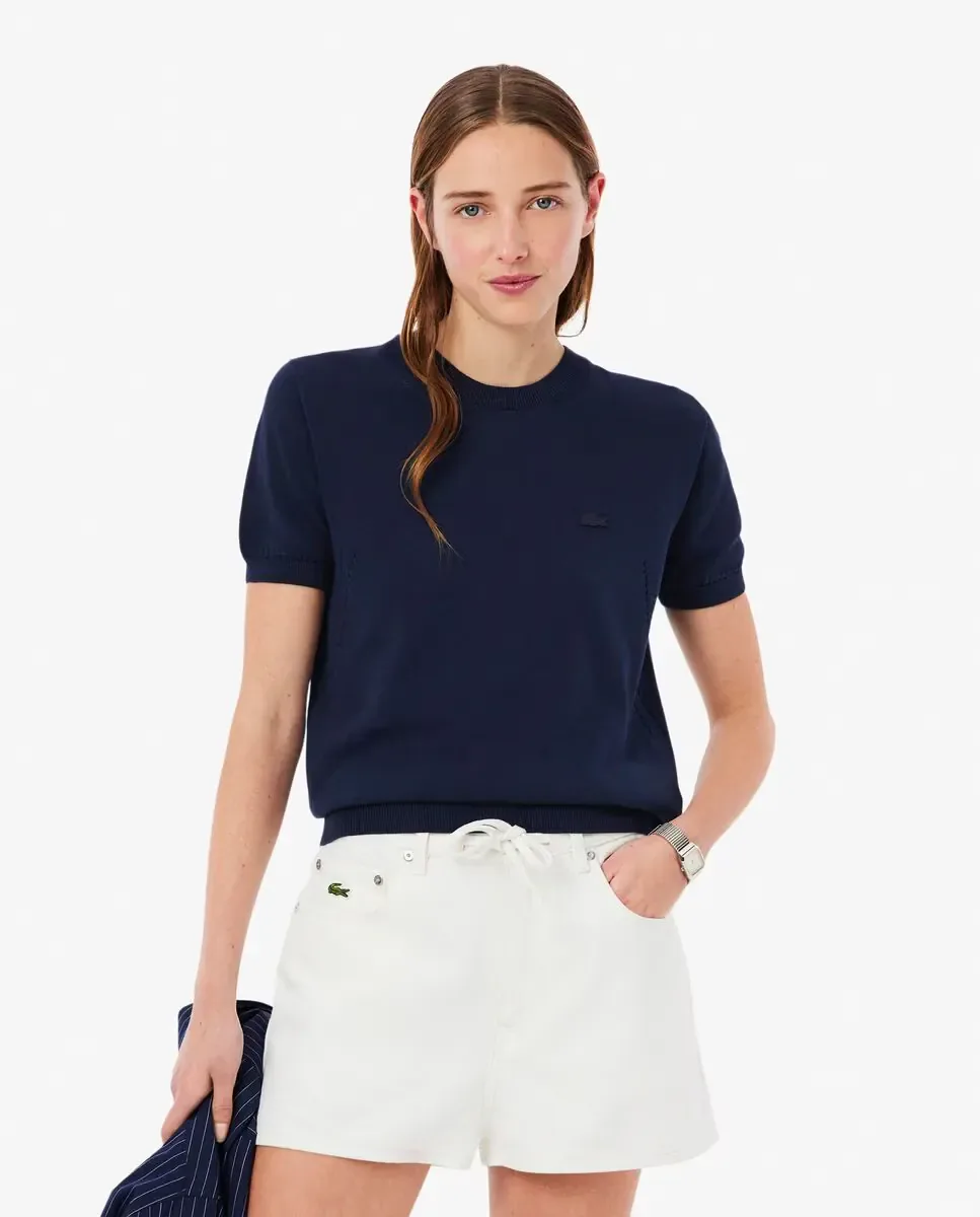 Футболка Lacoste с коротким рукавом из 3D вязаного трикотажа, синего цвета