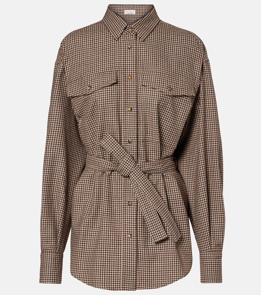

Клетчатая верхняя рубашка из натуральной шерсти Brunello Cucinelli, Brown And Beige