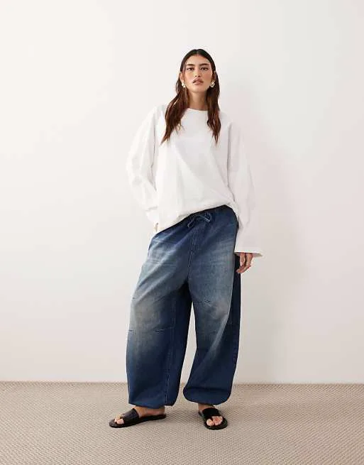 

Голубые джинсы-бочонки с шнурком на талии ARRANGE Quinn