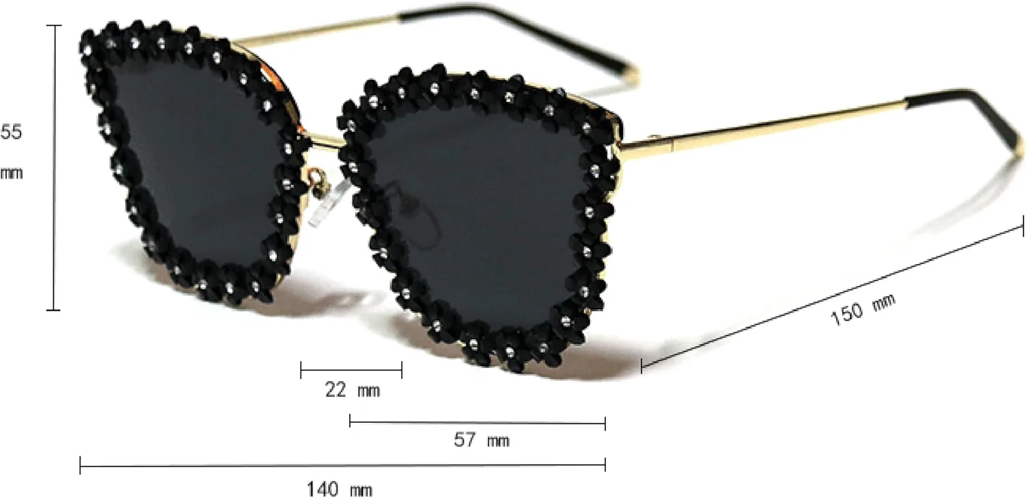 

Женские солнцезащитные очки Bullabulling Fashion Bling Rhinestone Cat Eye Sunglasses с цветочным бриллиантовым фильтром и УФ-защитой, в круглой оправе, Pink