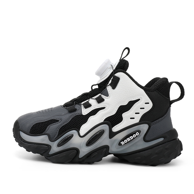 

Детские баскетбольные кроссовки с противоскользящим эффектом, дышащие, легкие, амортизирующие, с высоким верхом BOBDOG, черный/серый