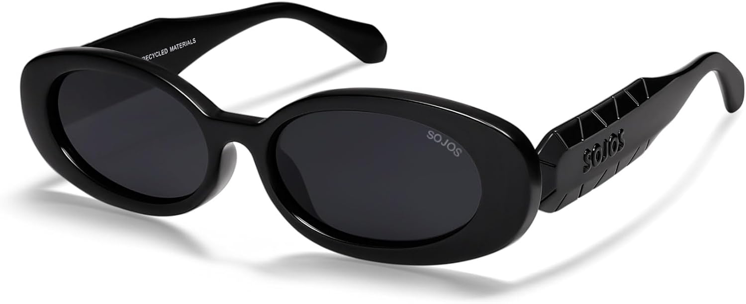 

Солнцезащитные очки SOJOS Ocean Collection Retro Oval Polarized для женщин и мужчин, винтажная оправа из переработанного пластика, экологичные, для защиты от солнца, Black/Grey