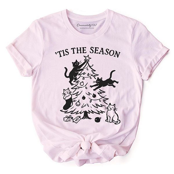 

Футболка с принтом "Christmas tree killer cats" Ornamentallyyou, Pink