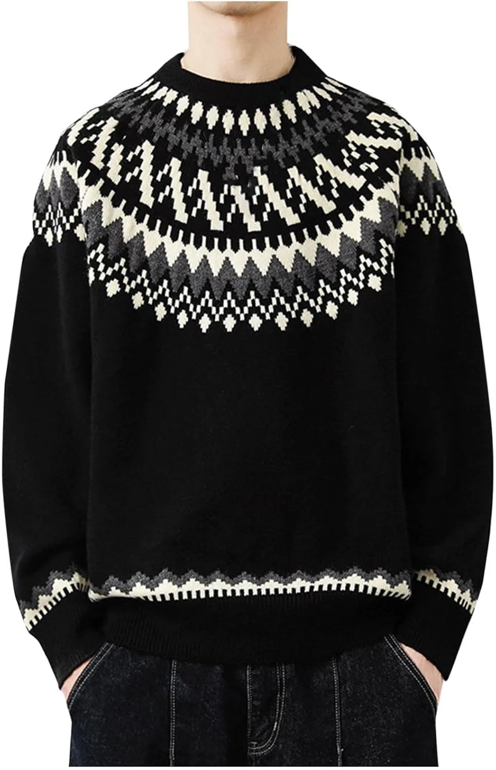 

Мужской свитер с узором, Crew Neck, длинный рукав AQAYL