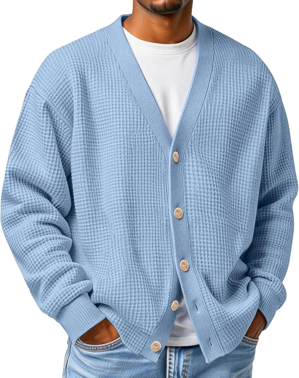 

Кардиган мужской Waffle Knit с длинным рукавом и пуговицами