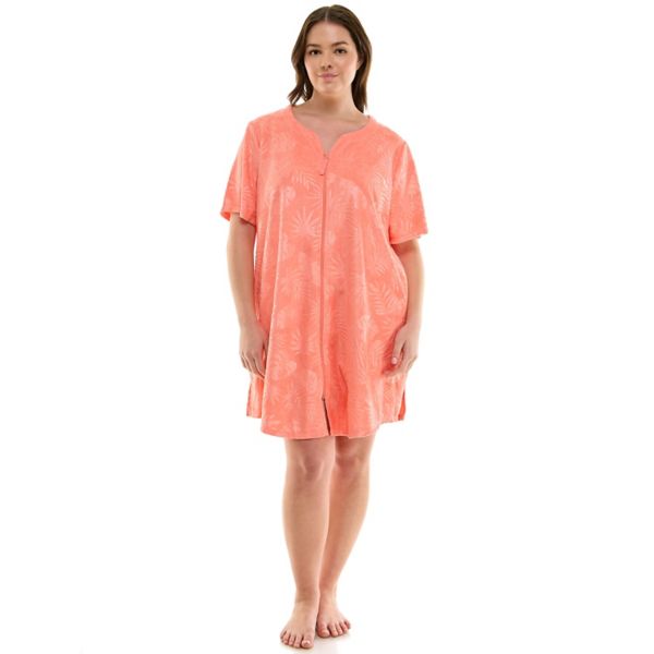 

Плюс сайз махровый халат с молнией и медовым узором Croft & Barrow, цвет filli palm leaves dsrt