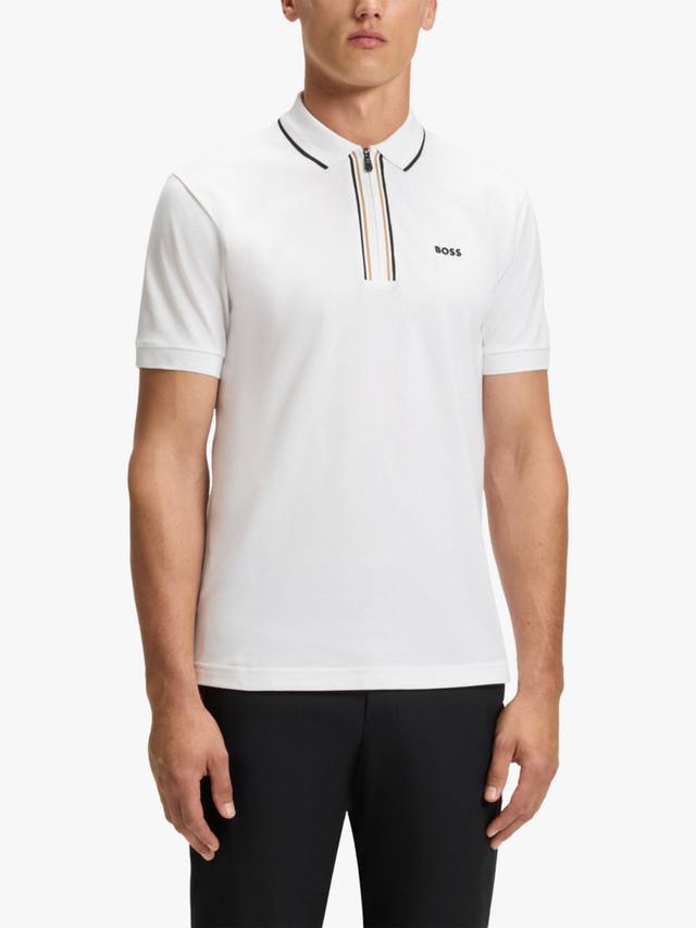 

BOSS хлопковая поло с коротким рукавом и молнией HUGO BOSS, White