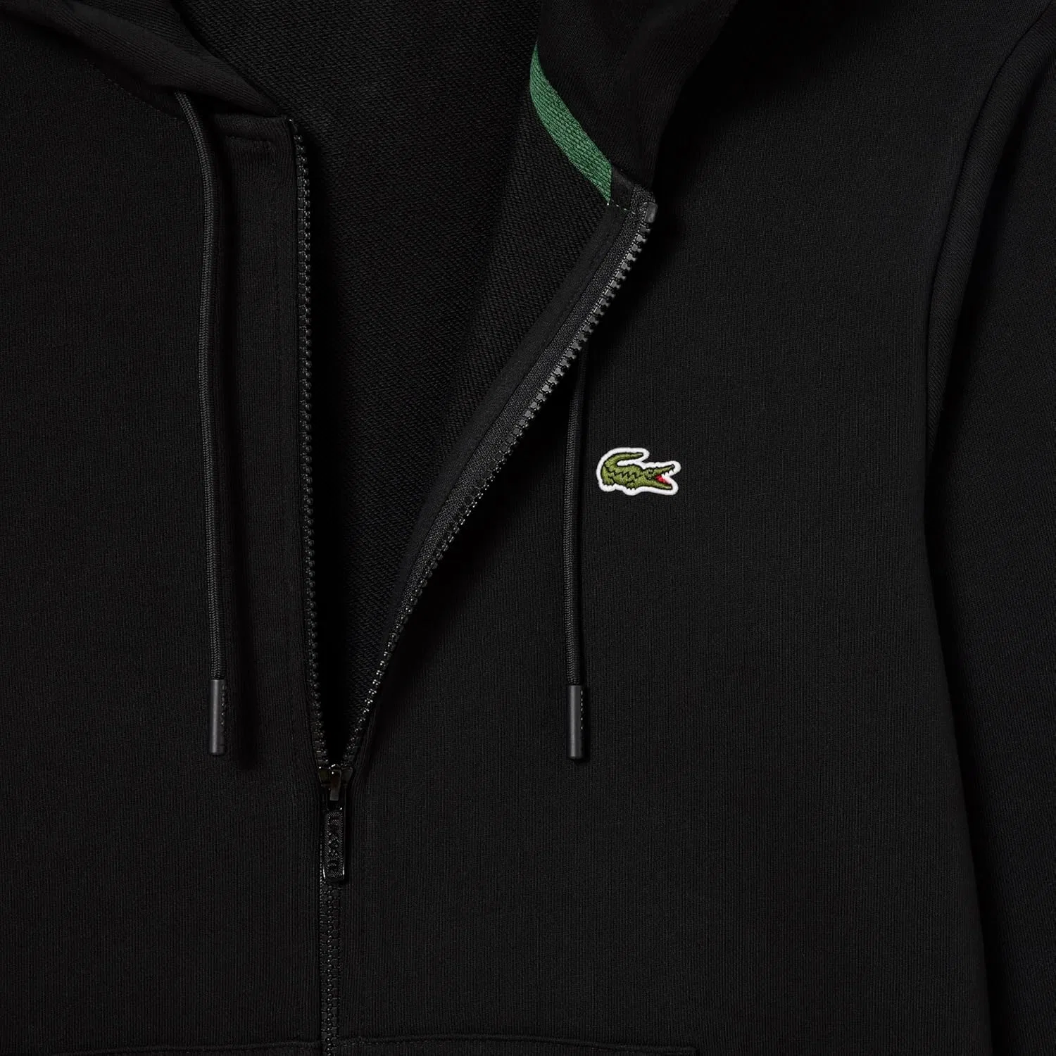 Мужская флисовая толстовка Lacoste классического кроя на молнии, черный — фото 2