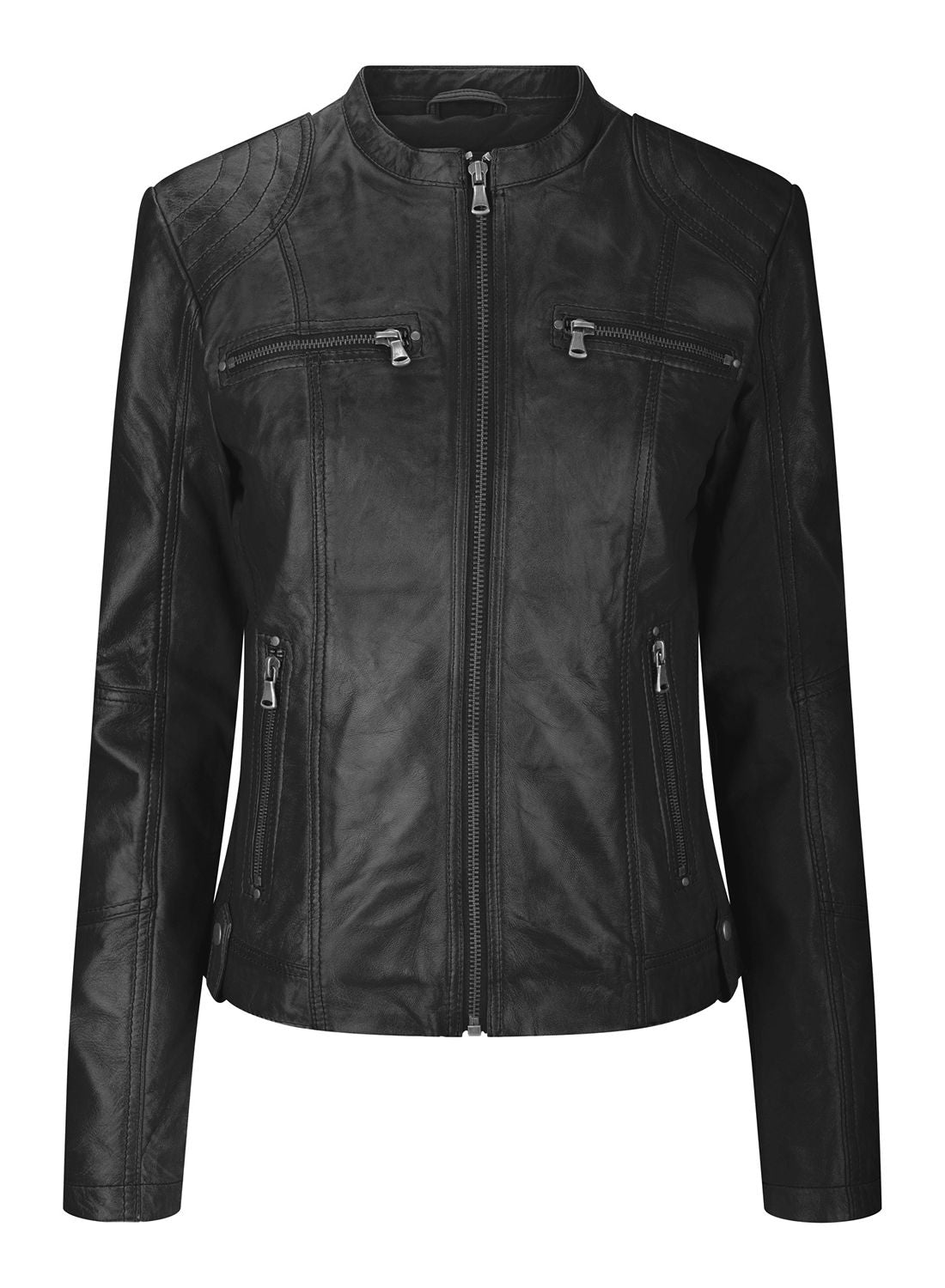

Куртка в байкерском стиле из натуральной кожи Slim Fit с мягкой молнией TruClothing, черный