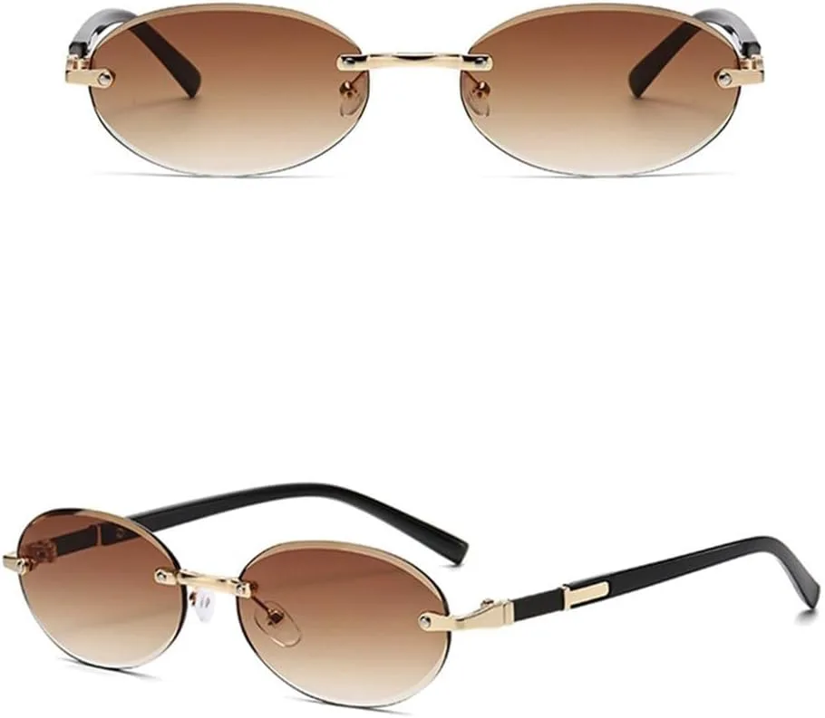 

Женские солнцезащитные очки овальные без оправы, прозрачные линзы с градиентом «океан», UV400. Мужские спортивные очки для бега и велосипеда LXLHWN, Tea Gradient