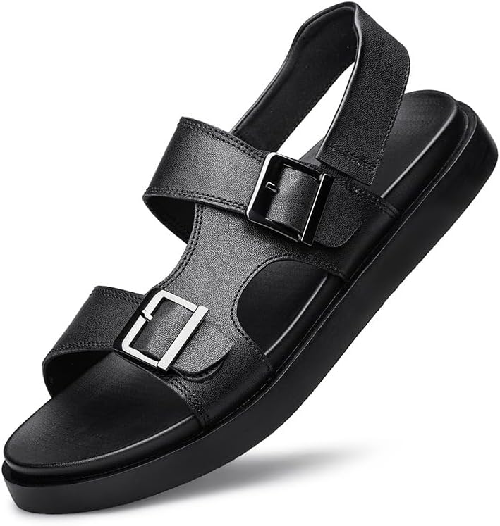 

Мужские повседневные сандалии на платформе из натуральной кожи с двумя ремешками Uzujbaa, черный